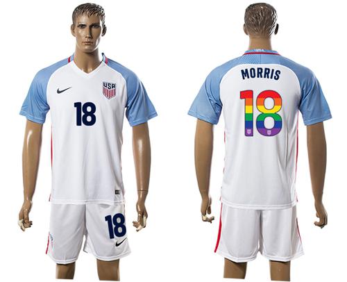 USA #18 Morris White Rainbow Soccer Country Jersey - Click Image to Close